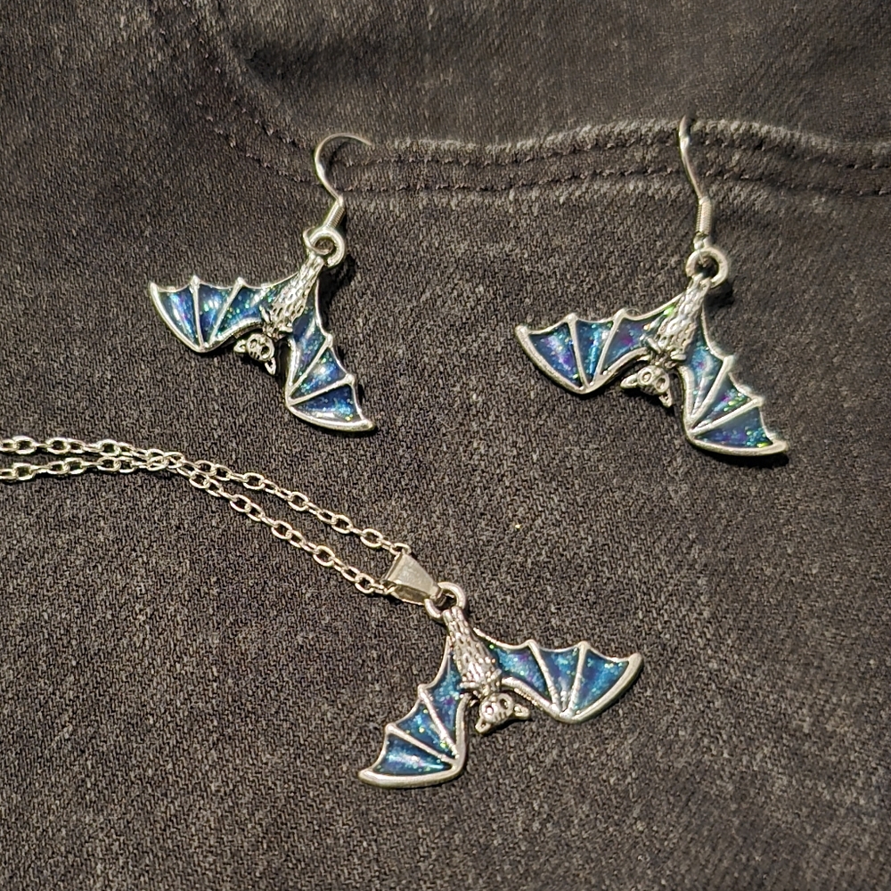 Hanging Bat Earrings and Necklace set